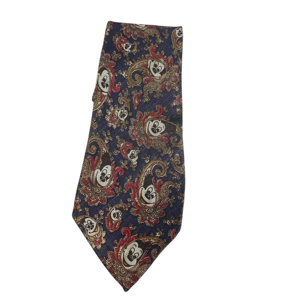 Vintage Nostalgia Mickey Hidden Mouse Silk Paisley Necktie Tie Mens Blue Red 57"